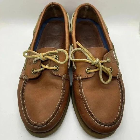 Speery Top-Sider Gold 2-Eye Lace Up Men's Boat Shoe Size 8M Tan Moccasin Leather - Picture 1 of 11